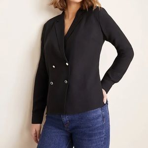 Ann Taylor Black Size Petite XXS Double Breasted Button Long Sleeve Blouse Top